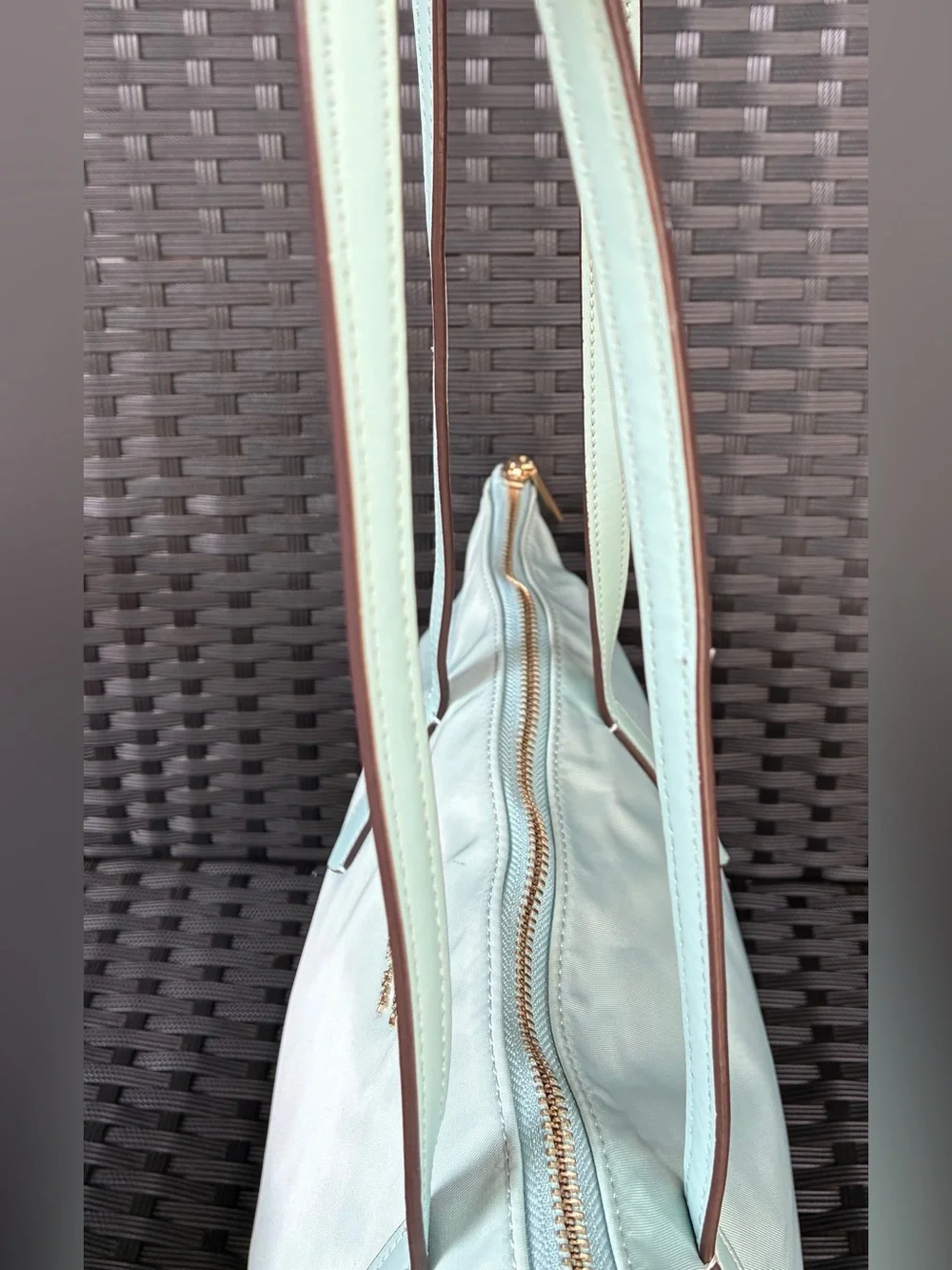 kate spade mint green tote with gold logo